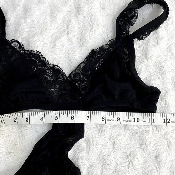 NEW Free People HAH Noir Black Key to UR Heart Mesh Lace Ruffle Boho Bodysuit XS - Picture 7 of 8